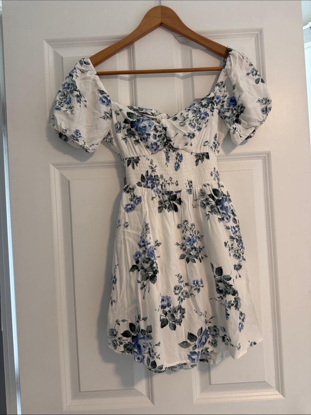 Hollister White Mini Dress with Blue Floral Print